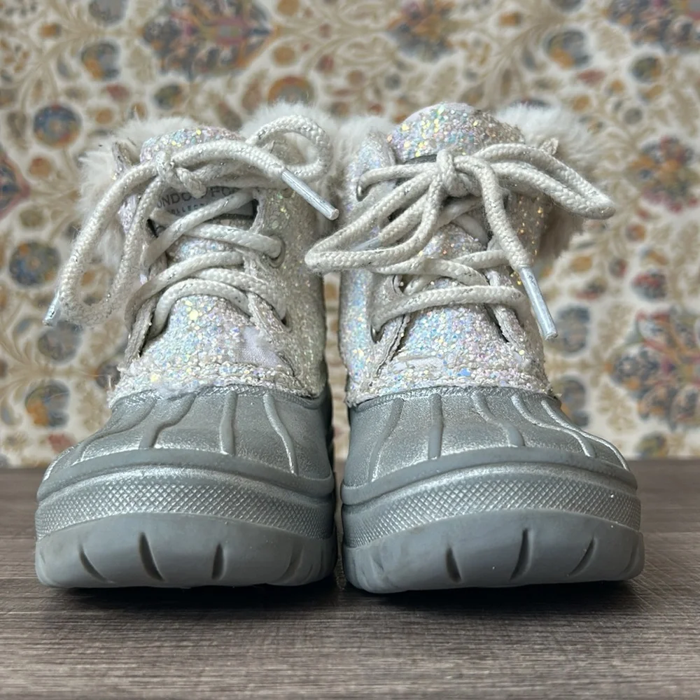 London‎ Fog Girls Lil Tadley White Glitter Faux Fur Winter Snow Boots Glam 7